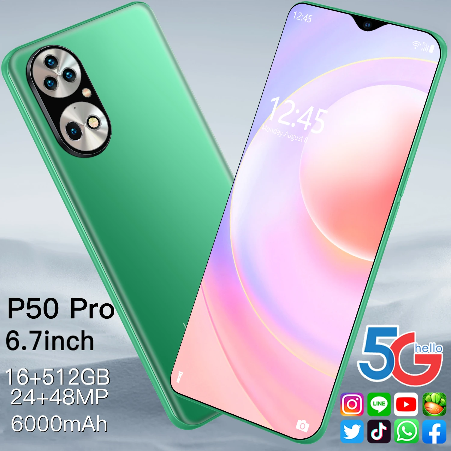 

Global P50 Pro 6.7 Inch Full Screen Fingerprint Unlock 24+48MP 6000mAh Smartphones 16+512GB Deca Core Mobile Phone Celular