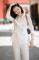 formal uniform designs pantsuits for women business work wear long sleeve female professional blazers suits elegant white
