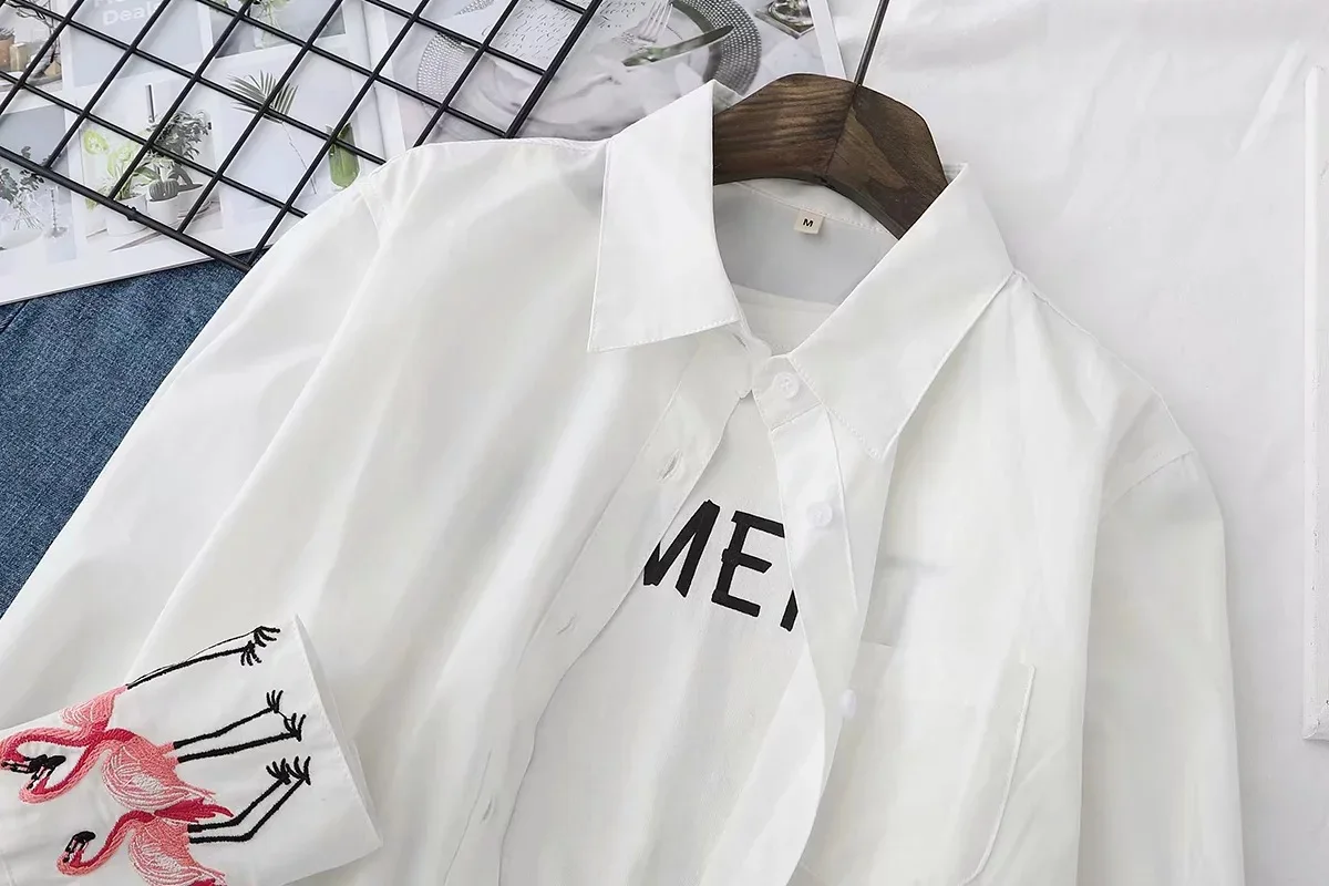 

Spring Chic Embroidery White Blouse Shirts Women Fashion Loose Turn-down Collar Long Sleeve Blusas Female Casual Basic Ins Tops