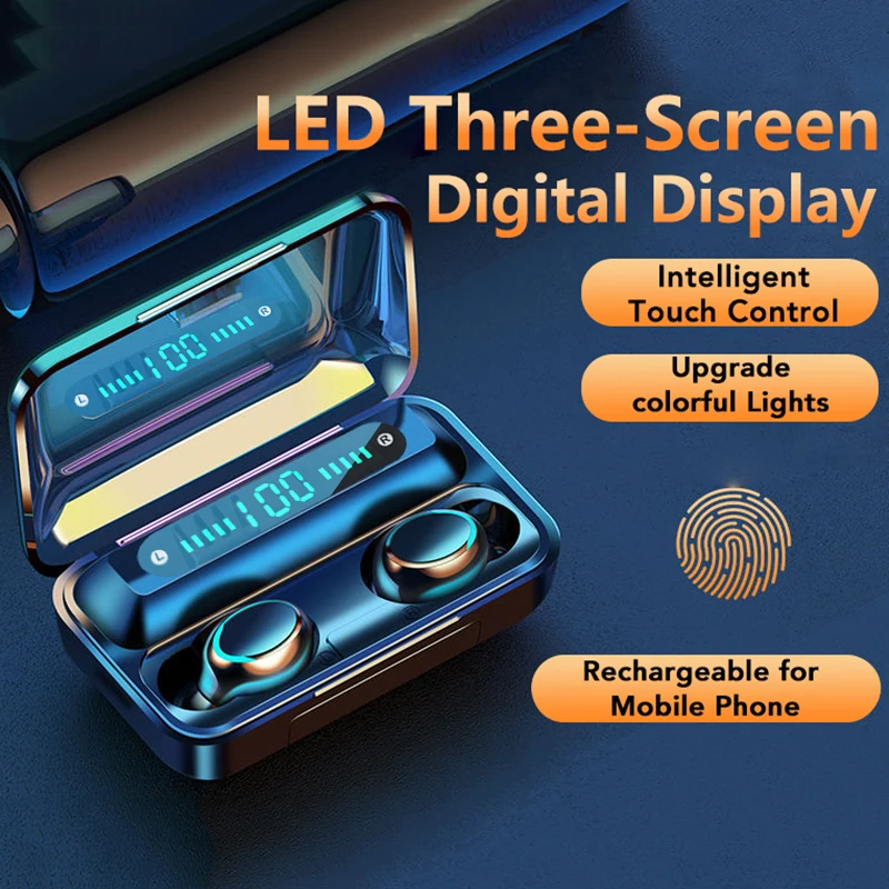 F9 32 наушники вкладыши TWS с 5 0 Беспроводная гарнитура Bluetooth цифровой дисплей для