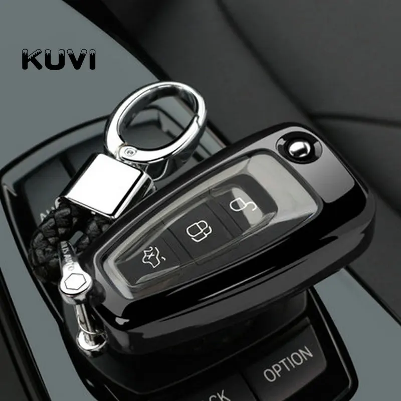 black with keychain Чехол для ключей для Ford Ranger C-Max S-Max Focus Galaxy Mondeo Transit Tourneo Custom Focus 3 MK3 Focus 4 ключ Fob Case - Название цвета: black with keychain