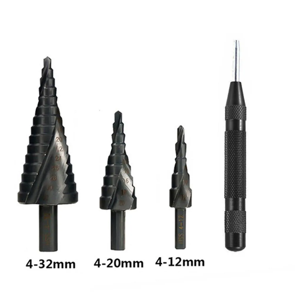 

Hex Shank HSS Stepped Cone TITANIUM Drill Bit Hole Cutter With Center Punch Nitrided Spiral Groove Step Drill Bit Hand Tools