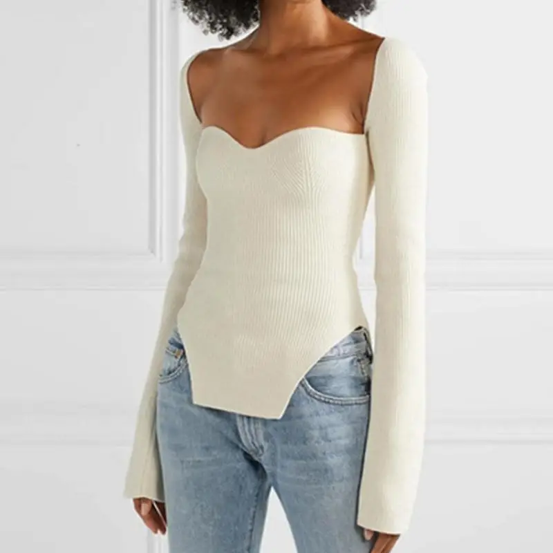 

WHOUARE Women's Fashion Sweaters Sexy Tops Women's Winter Coats 2021 Knitted Korean Fashion