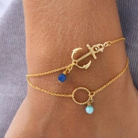 bracelets for women fashion aesthetic gold hand chain girlfriend bangle gifts crystal anchor anklet adjustable bohemia jewelry