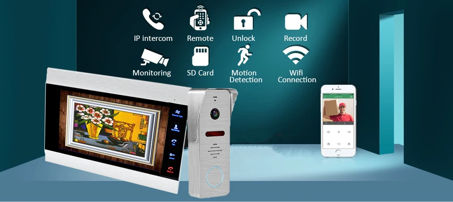 【Wide широкоугольный 960p】 dragonsview 7 ''Wifi видеодомофон дверной звонок с камерой 2 монитора 2 дверные звонки передача вызова Motion Detectio