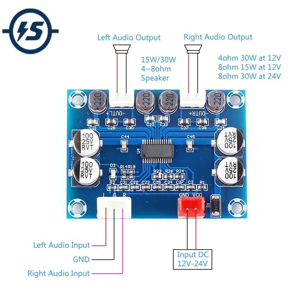 Плата цифрового усилителя мощности 30 Вт * 2 + голосовой аудио модуль полный разъем
