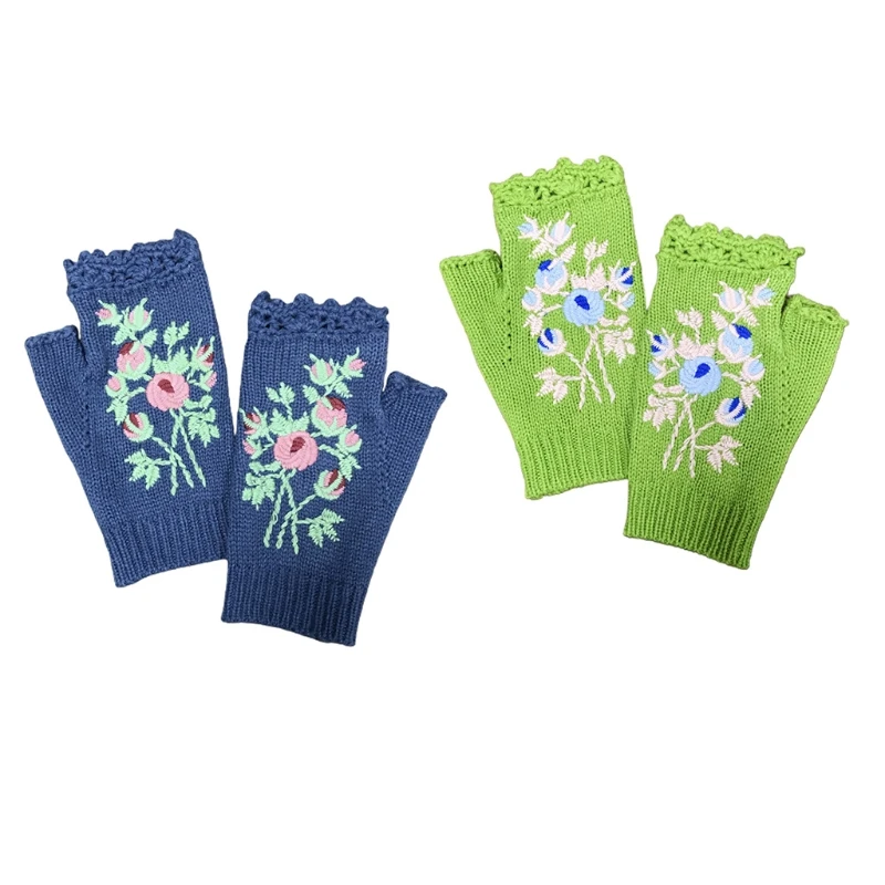 

Mini Comfortable Soft Warm Winter Knitting Gloves with Embroidery Warm Gloves Colorful Blue/ Light Grass Green