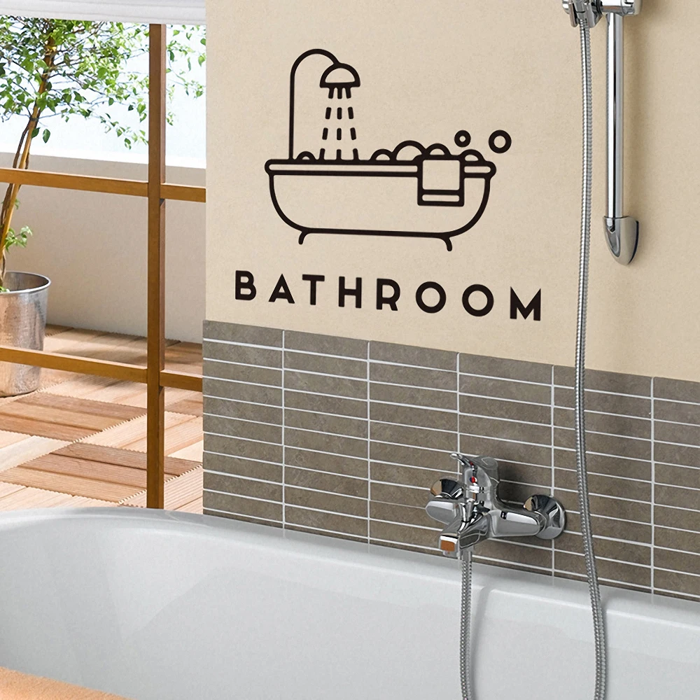Bathroom Stickers Line Drawing Creative Shower Door Sticker Wall Decal DIY Bath Waterproof Toilet Washroom Decor | Дом и сад