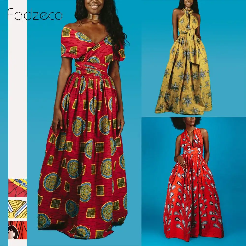 Fadzeco African Dresses for Women Dashiki Sexy Floral Print High Waist Multi-Way Long Maxi Dress Summer Tribal Bandage | Тематическая