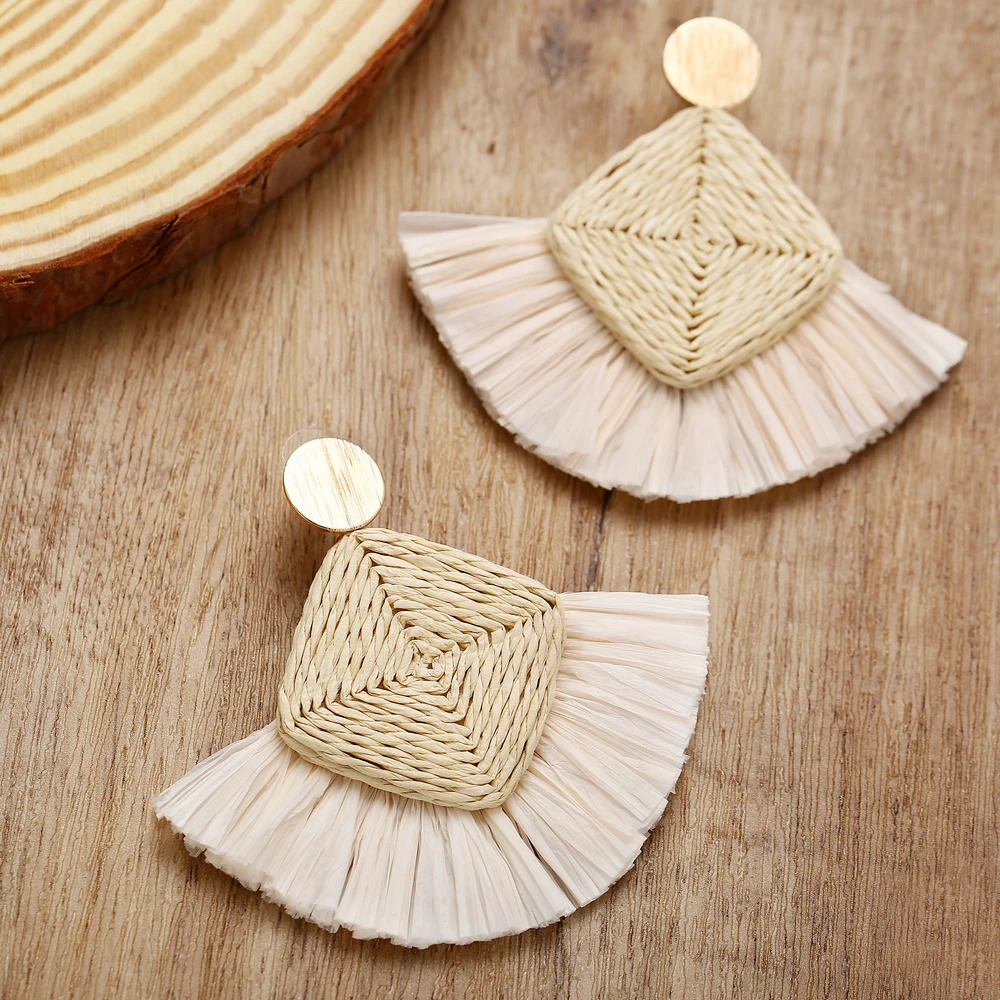 Креативные ретро серьги в стиле гражданской клана плетеные ротанг из рафии и