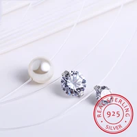 925 sterling silver zirconia crystal pearl pendant choker necklace transparent fishing line 2021 fine wedding jewelry for women