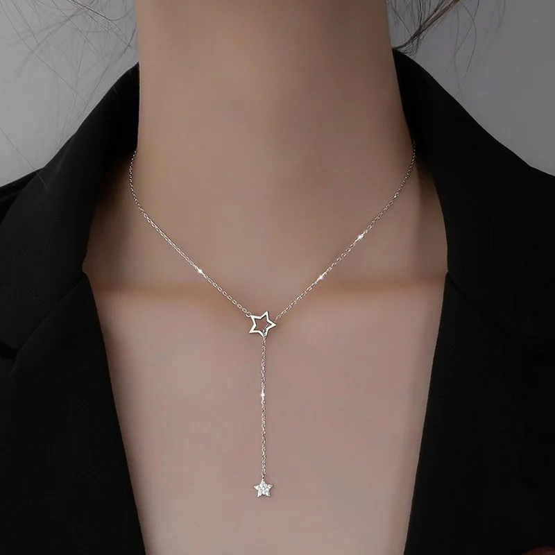 

Double Star Necklaces for Women Korea Fashion Simple Party High Quality Fine Jewelry Necklaces