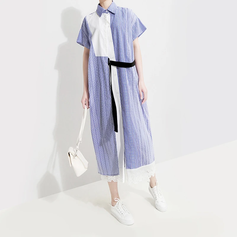 CHICEVER летнее повседневное асимметричное лоскутное Полосатое женское платье с