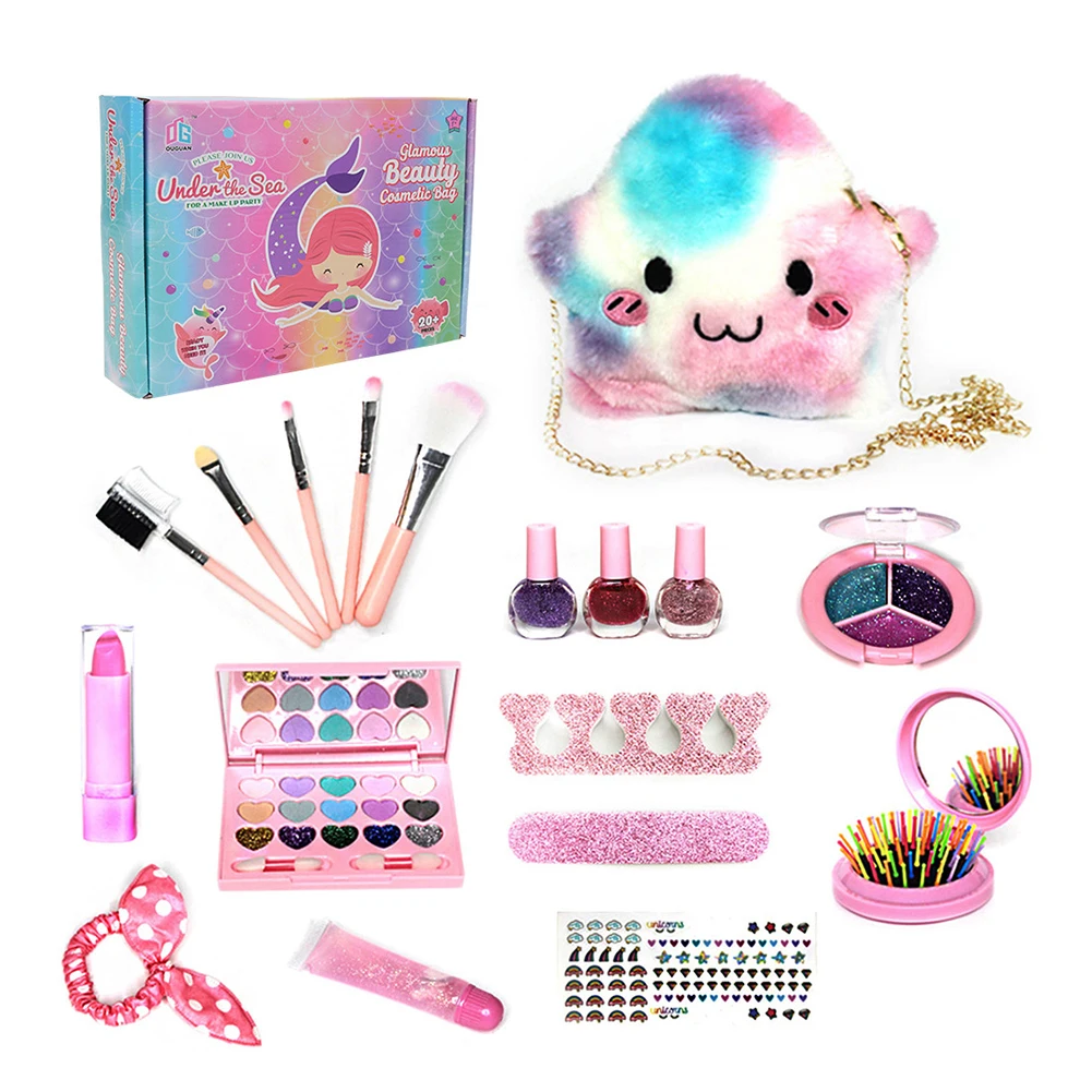

20pcs Nail Polish Eye Shadow Lip Stick Storage Case Interactive Mirror Cosmetic Toy Set Mini For Girls Gifts Pretend Game