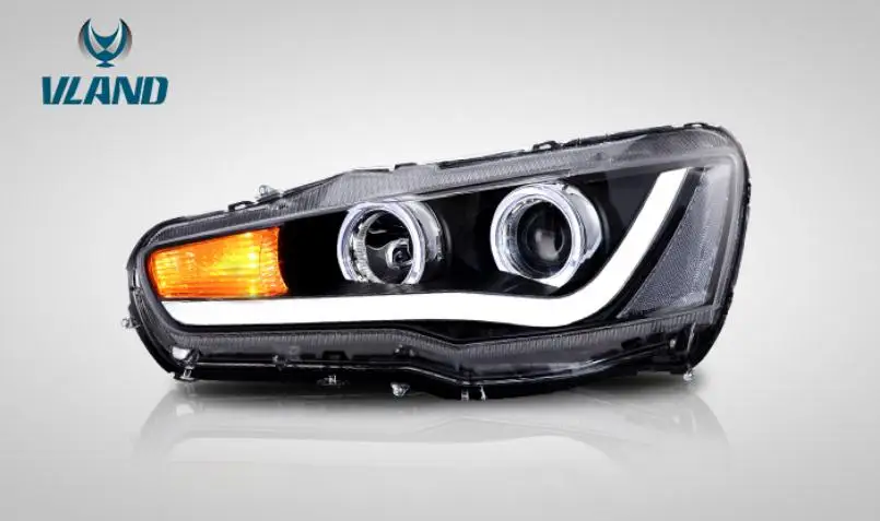 VLAND завод для автомобильных фар для Lancer светодиодный головной фонарь 2010 2011 2012 для Evo X головной свет с поворотным сигналом+ глаза ангела - Цвет: Black