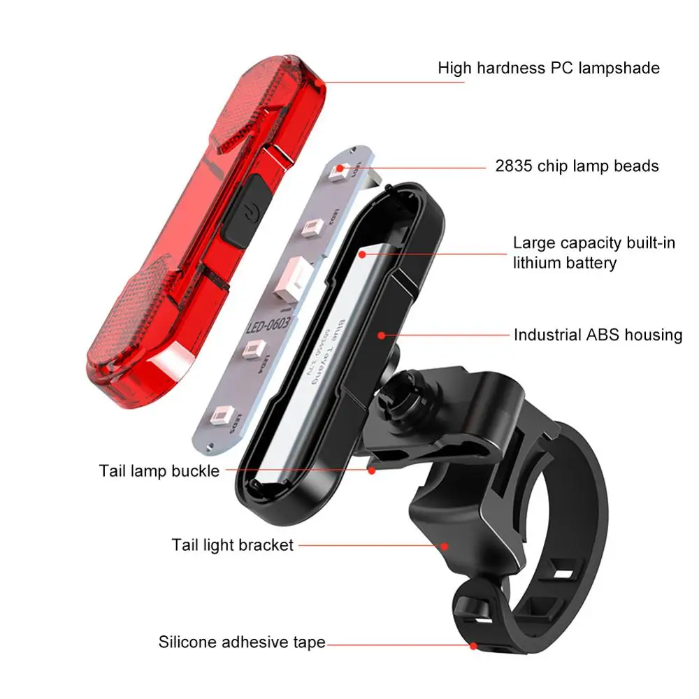 5 светодиодов велосипедный светильник водонепроницаемый задний фонарь USB