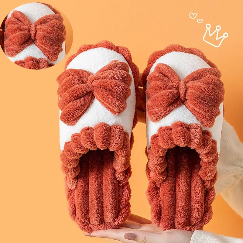 

Женские хлопковые тапочки с бантом мужские теплые хлопковые тапочки домашняя Нескользящая Мужская и женская обувь для дома коралловый бар...