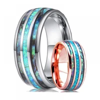 mens trend 8mm blue rose gold tungsten carbide rings hawaiian koa abalone shell opal inlay ring engagement wedding band jewelry