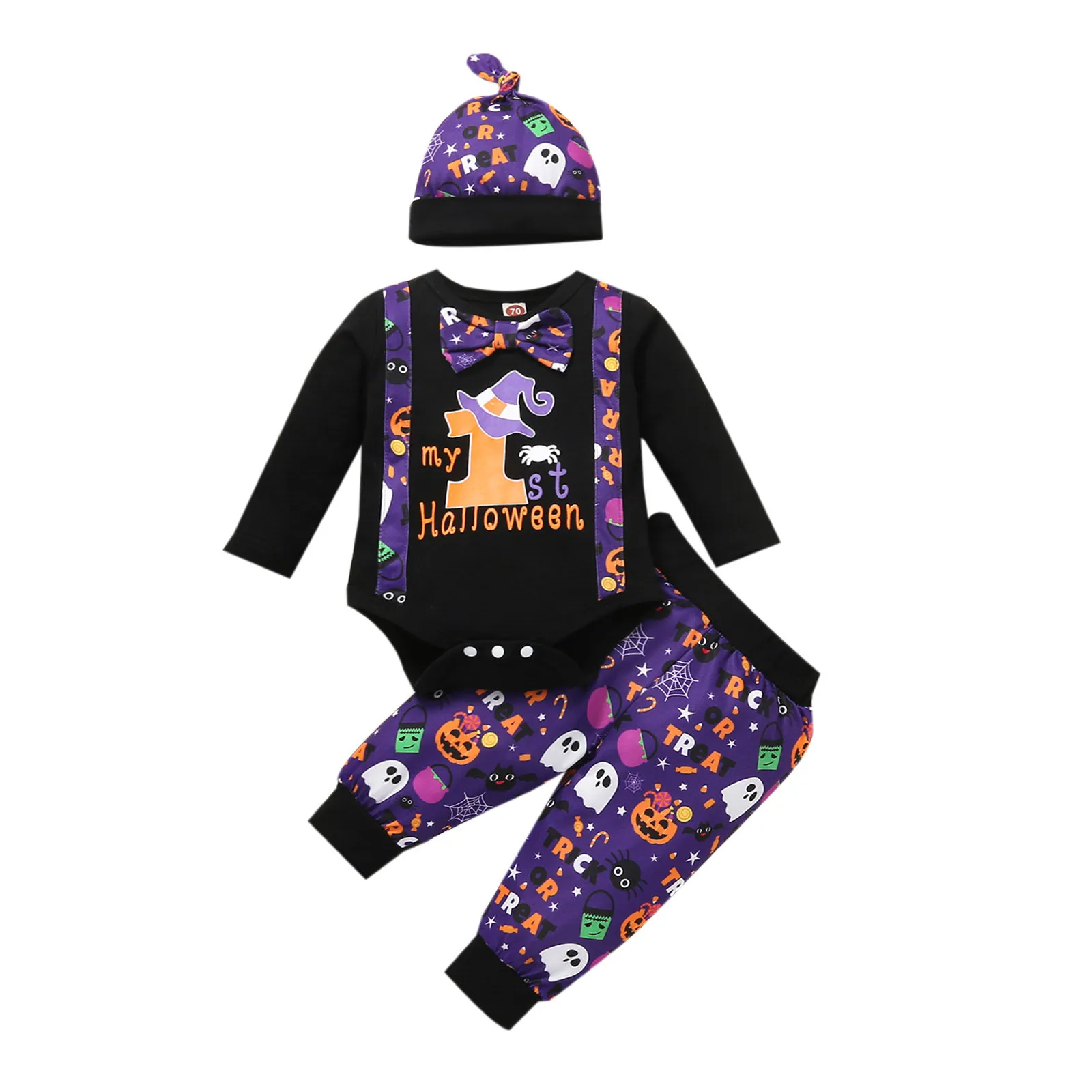 

Baby Girl One Year Halloween Outfit Infant Baby Boy Girl Halloween Pumpkin Letter Romper Bodysuit + Pants Hat Outfits