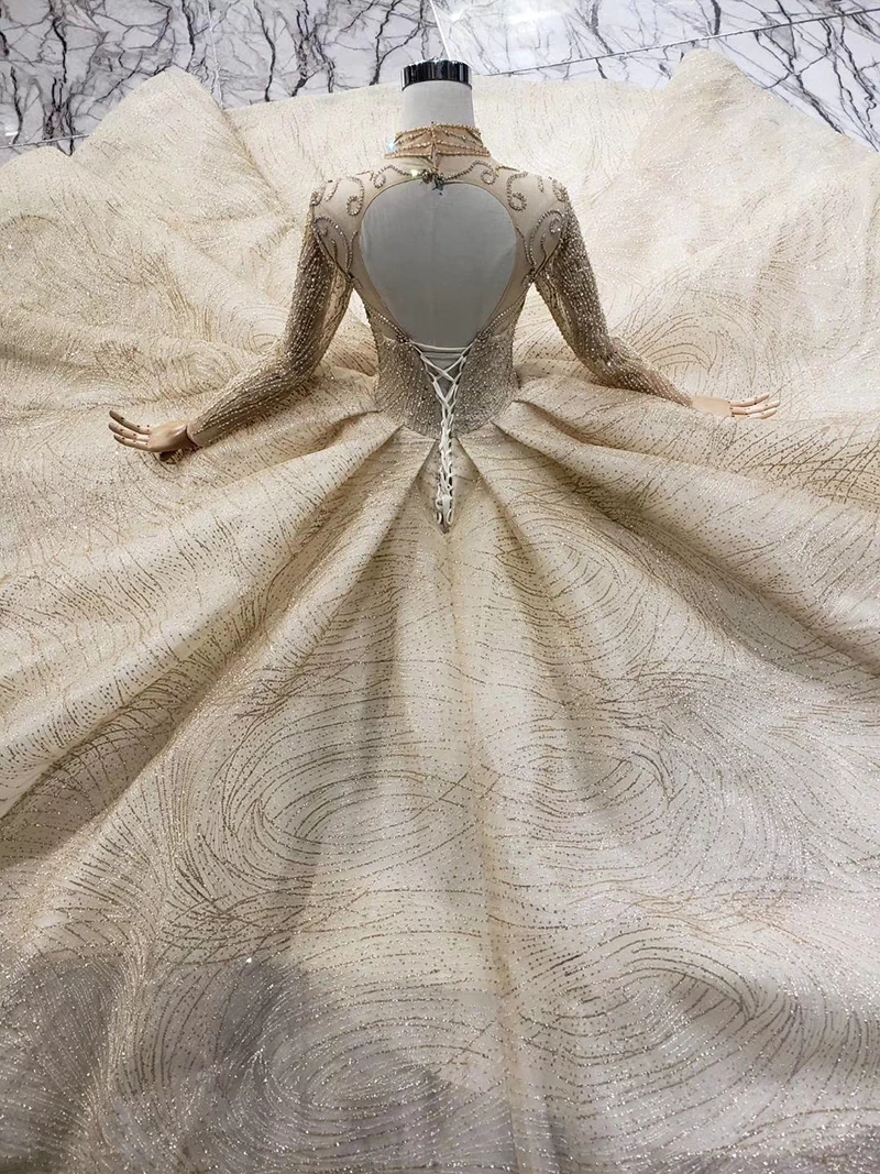 AIJINGYU Bolero Lace Gold Long Modest Bridal Gowns Newest 2021 Amazings Nova Shiny Gown Sparkle Korean Wedding Dress