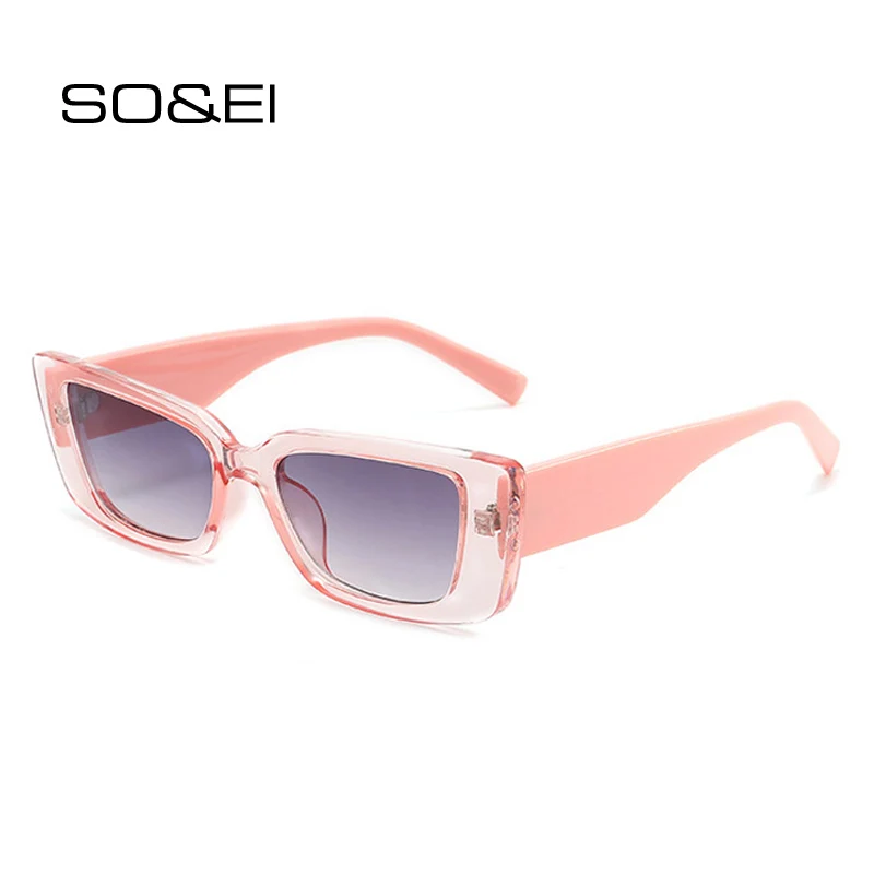 

SO&EI Fashion Cat Eye Sunglasses Women Retro Jelly Tea Eyewear Men Small Rectangle Blue Pink Shades UV400 Sun Glasses