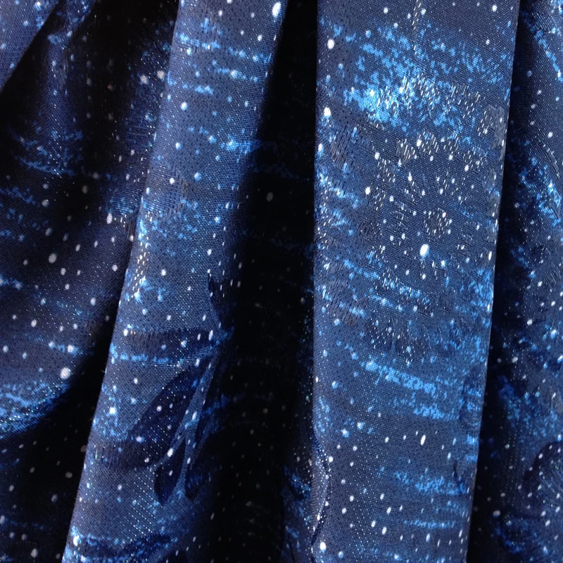 Polyester Blue Starry Sky Jacquard Print Fabric for Dress,Apparel Sewing Diy Brocade Galaxy Stars Sewing Table Curtain Cloth