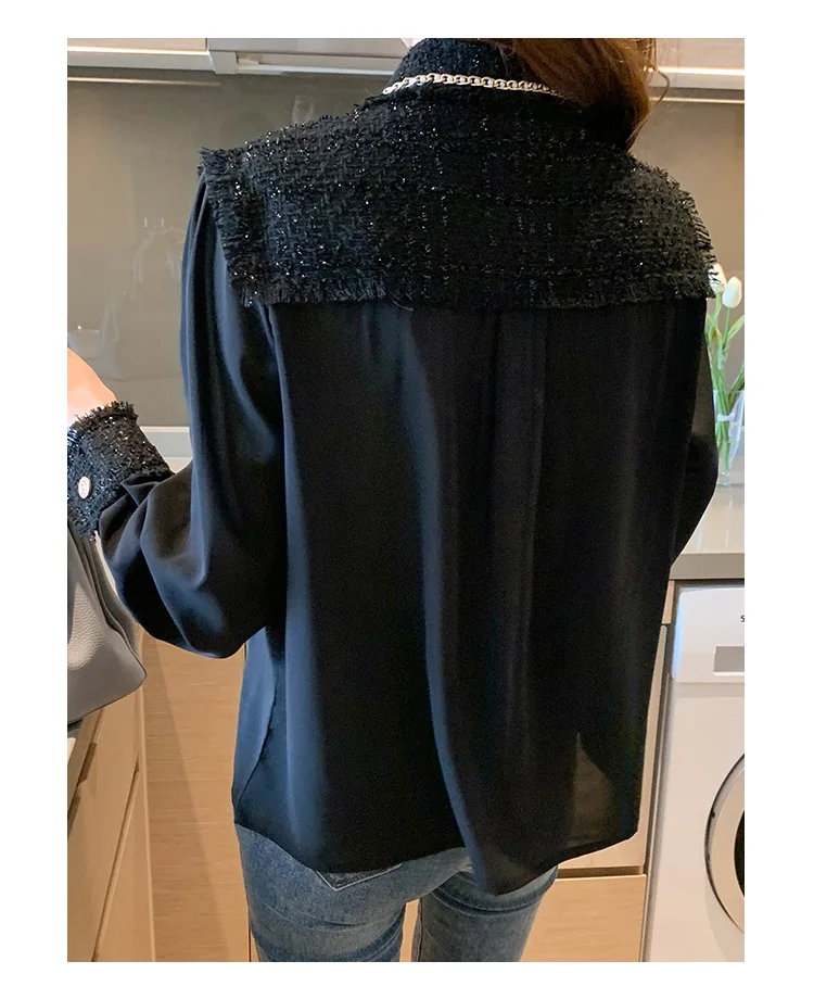 

Houthion New Silk Women's Blouses Fashion Shirt Long Sleeve Top Summer Buttons Full Office Lady Regular Loose Solid Silk Blouse