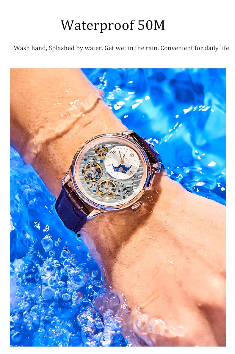 Двойной скелет MoonPhase швейцарские роскошные брендовые механические часы для мужчин полностью стальные водонепроницаемые автоматические мужские часы reloj montre