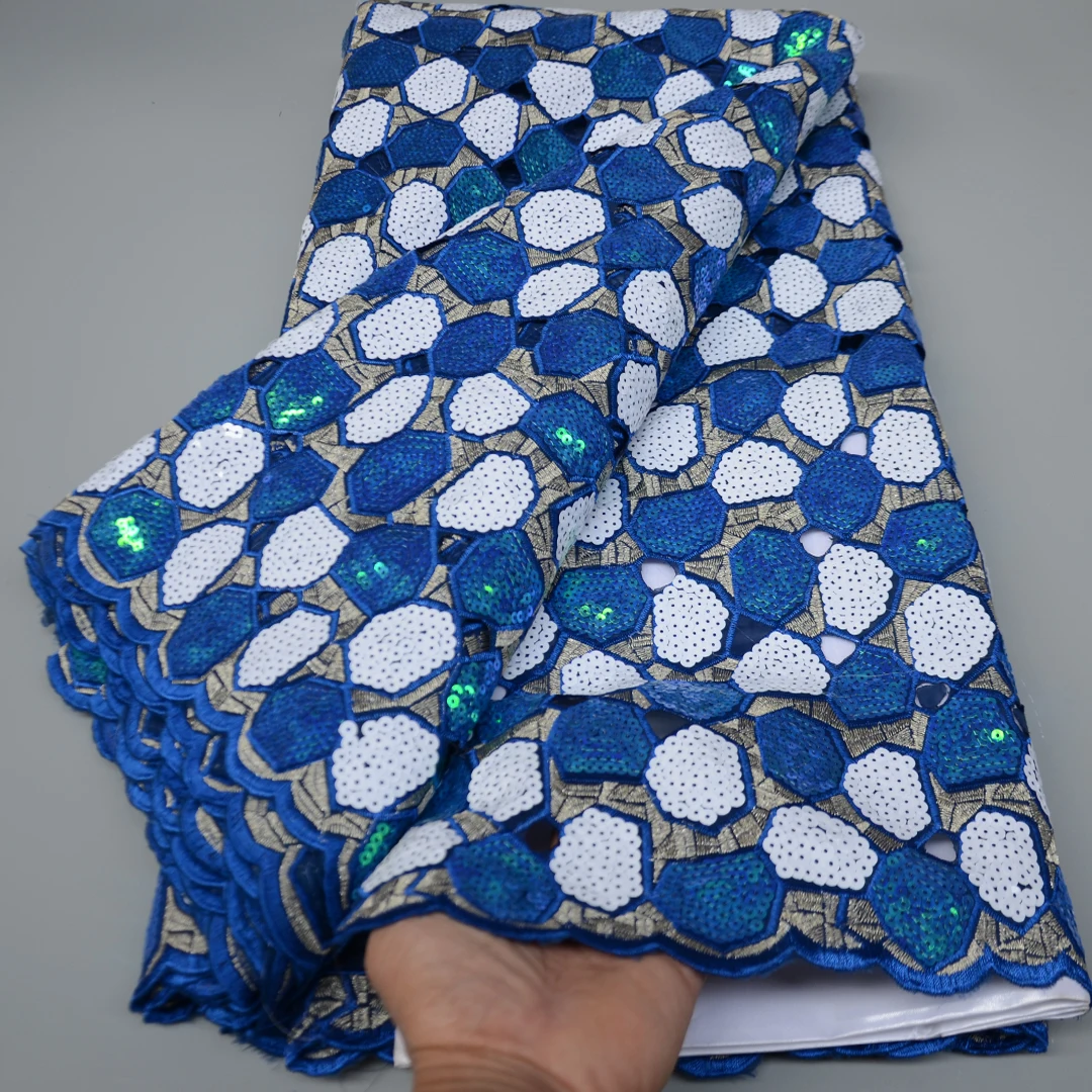 Tela de encaje con lentejuelas bordadas para vestido de fiesta, tejido africano de organza cortado a mano, color caf&eacute;, dorado, de alta calidad, 5 yardas por unidad, OP173-2