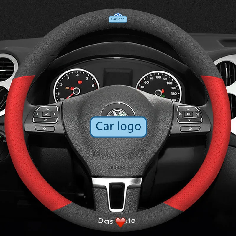 

For Volkswagen VW 3D Laser Printing Logo Cow Leather Car Steering Wheel Cover Fit Beetle Golf Jetta Passat Polo Vento Phaeton