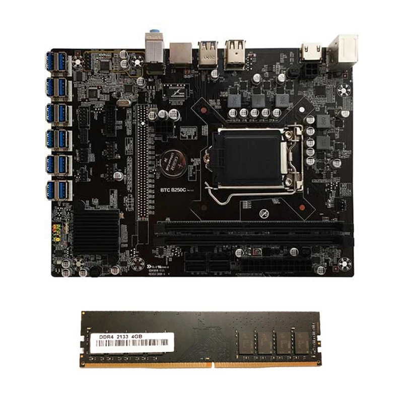 Материнская плата B250C для майнинга BTC с памятью DDR4 4G 2133 МГц 12xpcie на USB3.0 слот