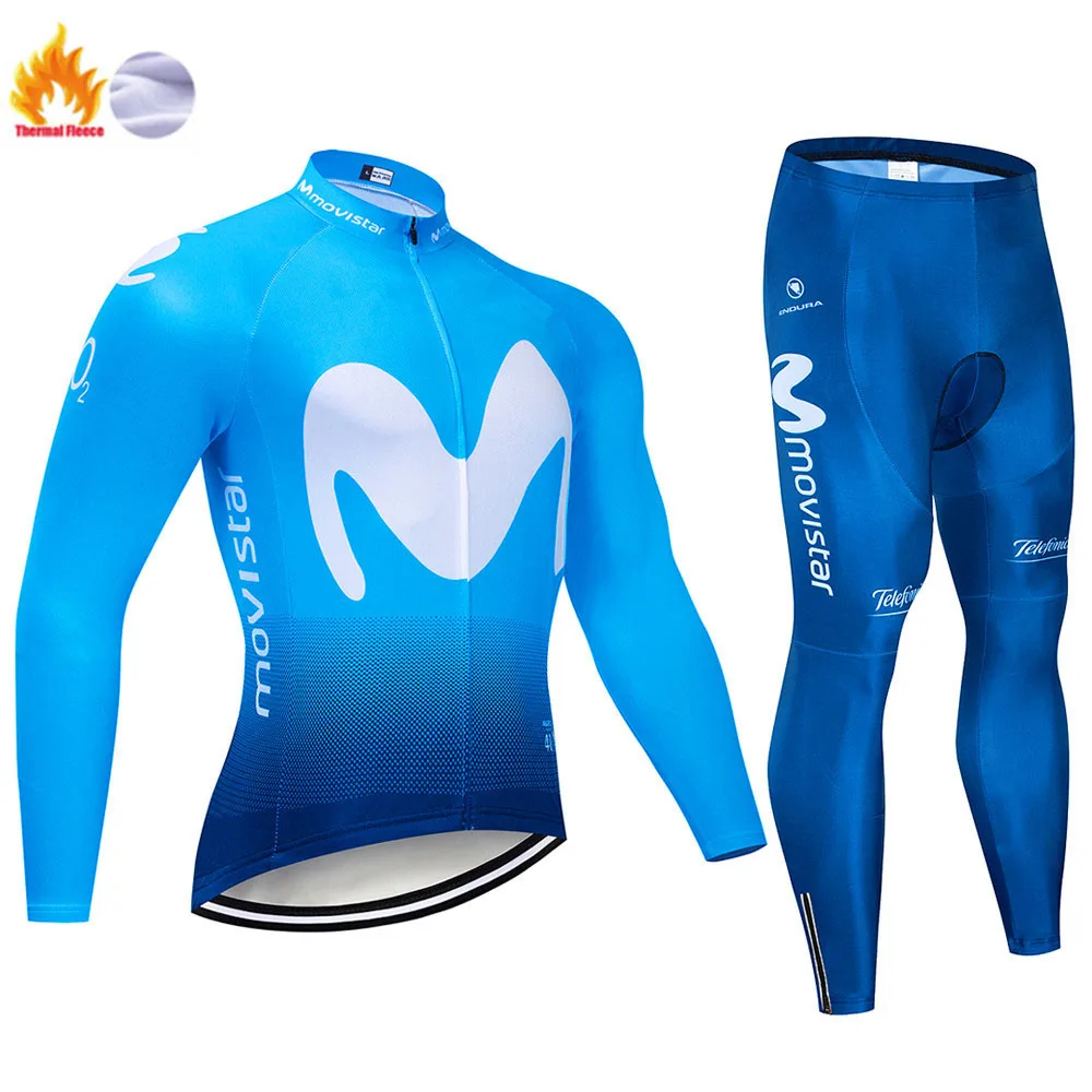 Cycling suit Movistar Pro Team зимний теплый флисовый длинный комплект одежды для мужчин, Велоспорт Джерси, нагрудник, велосипед, Ropa Ciclismo, велосипедная одежда - Цвет: Cycling suit