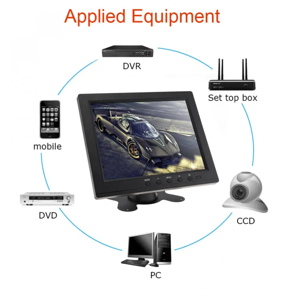 

8 Inch Monitor HD TFT-LCD Color Monitor Mini TV Computer 2 Channel Video Input Security Monitor Speaker VGA HDMI for Car