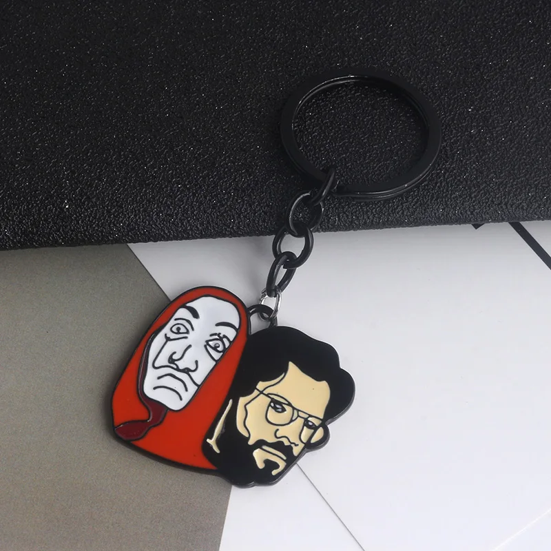 

Hot The House of Paper Money Heist Keychain La Casa De Papel Salvador Dali Professor Funny Key Chain Women Men Jewelry Gift