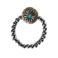 latest pumpkin flower turquoise plastic beads elastic bracelet for women western vintage geometry bangles creative jewelry