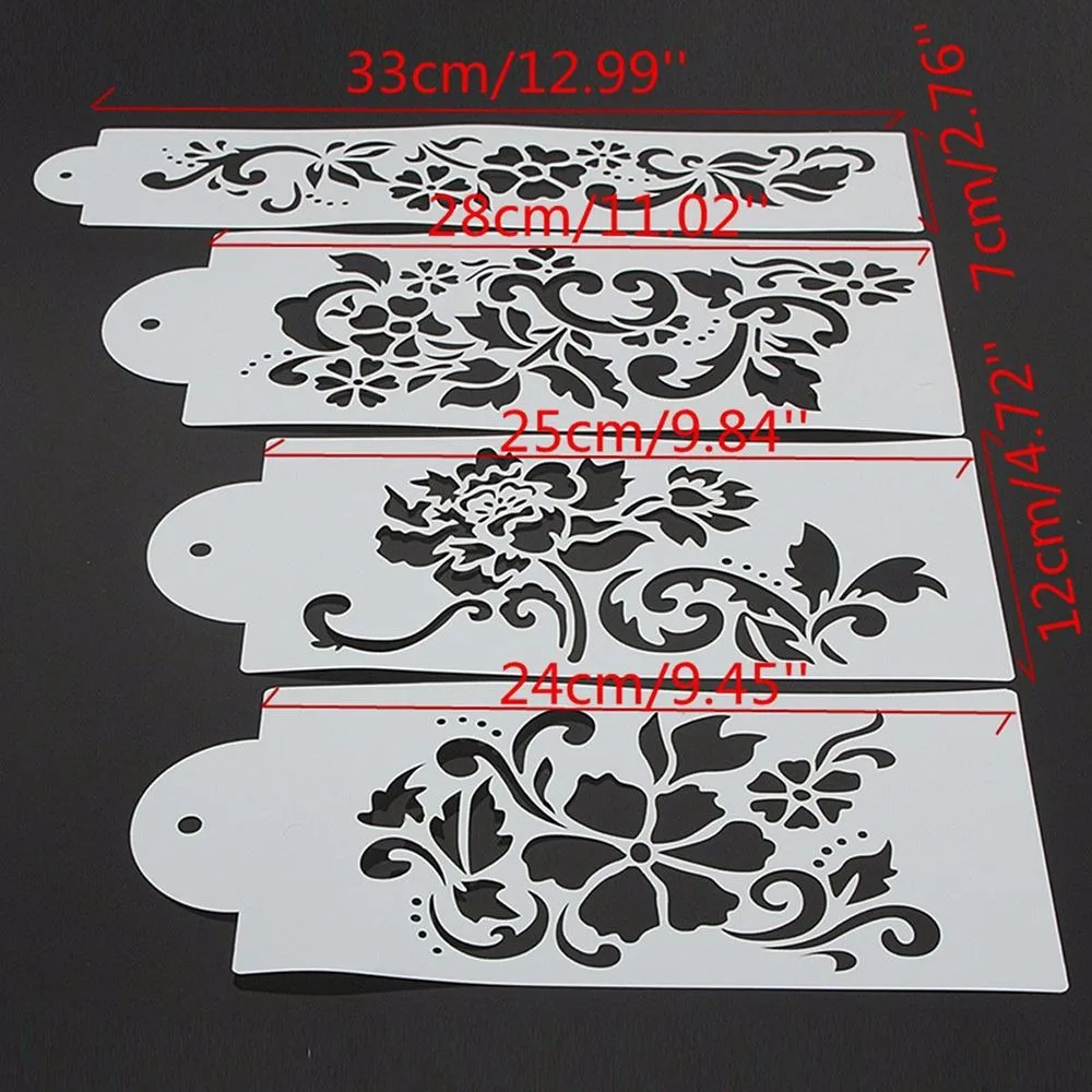 4pcs Flower 2 Инструмент для украшения торта, дамасская кружевная кайма, торты, торты, кексы, трафарет для изделий из сахара, декоративная форма, инструмент для выпечки, кухонные аксессуары - Цвет: 4pcs Flower 2