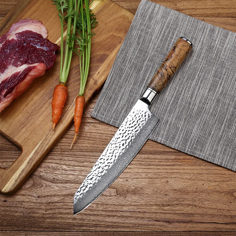 

67 Layers Japanese 10Cr15CoMov Damascus Steel Kitchen Knives Wood Handle 8 Inch Hand Forging Veins Sharp Kiritsuke Sashimi Knife