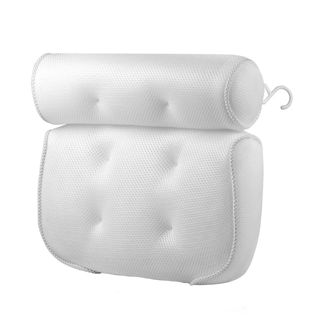 

Bathtub Head Neck Support Pillow Breathable 3D Mesh Cloth Bath Headrest Cushion Release The Neck Stress With Suctions Cups