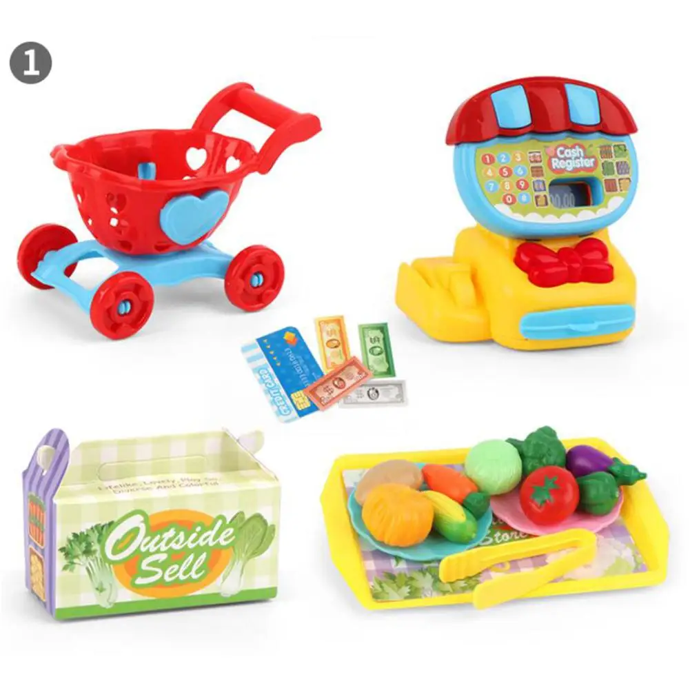 22 PCS Set Children Mini Supermarket Cash Register Toy Dessert Fruit Shopping Cart |