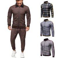 2020 gentlemen tracksuit men fashion sporting suit men sets brand plaid zipper sweatshirtsweatpants mens clothing 2 pieces sets