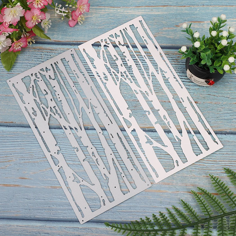

2022 New Arrival Metal Winter Tree Trun Pattern Background Cutting Dies for Scrapbooking Card Making Rectangle Stencils