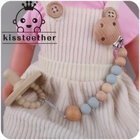 kissteether new infant products beech wood hole clip to comfort baby silicone beads molar toy pacifier chain anti dropping toy