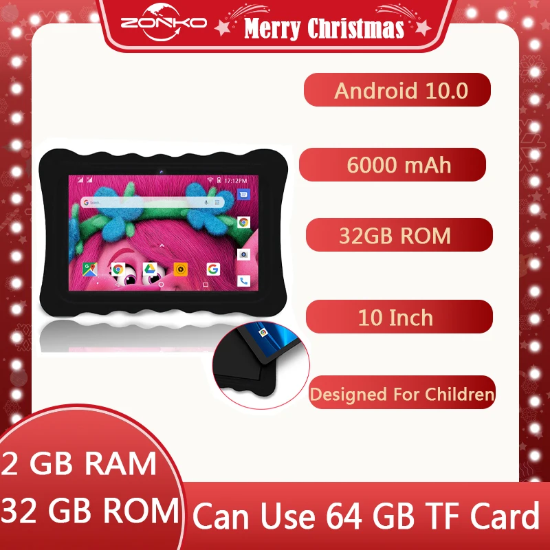 

ZONKO Tablet PC 10 inch Android 10 3G Phone Call Tablet Quad Core WiFi GPS Kids Study 2GB RAM 32GB ROM 1280*800 Dual SIM Card