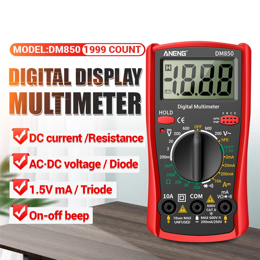 

DM850 Smart LCD Digital Multimeter 1999 Counts AC/DC Tester Ohm Current Voltmeter Ammeter Detector Resistance Frequency Meter