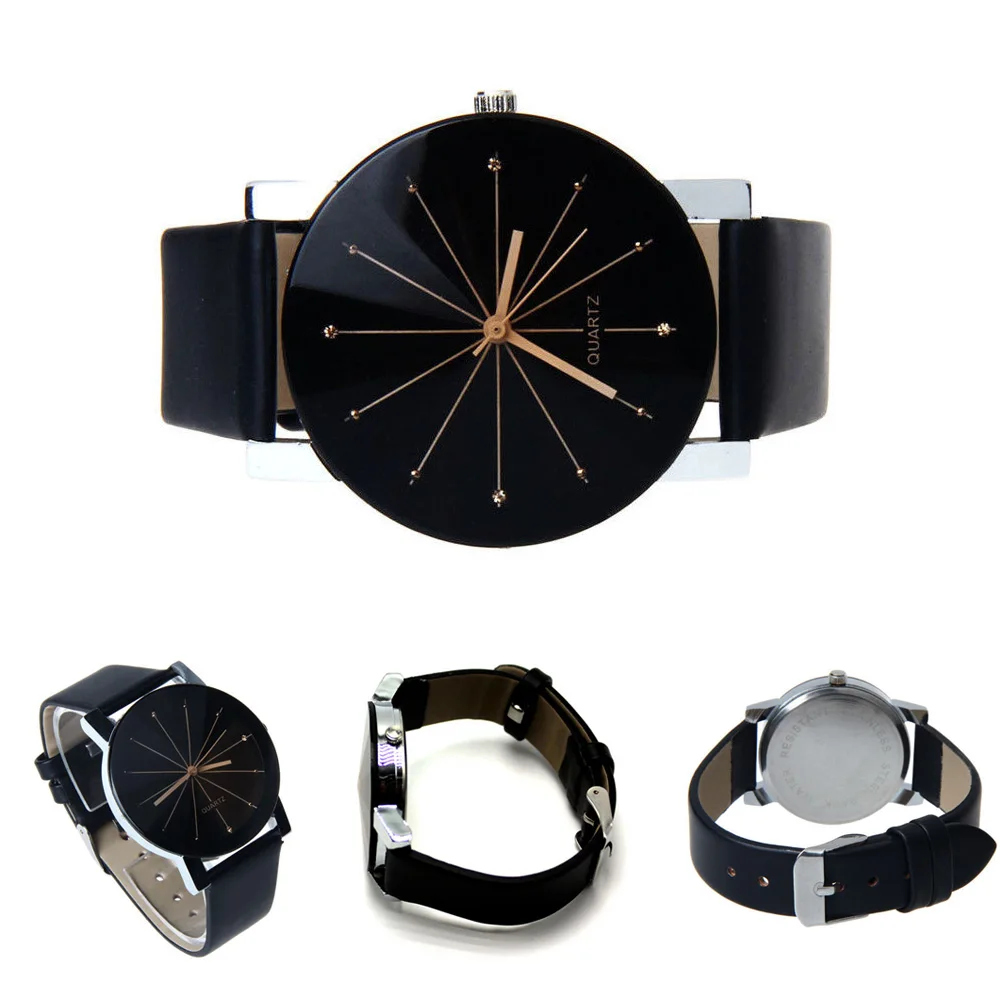 Мужские и женские модные простые кожаные кварцевые аналоговые часы браслет для