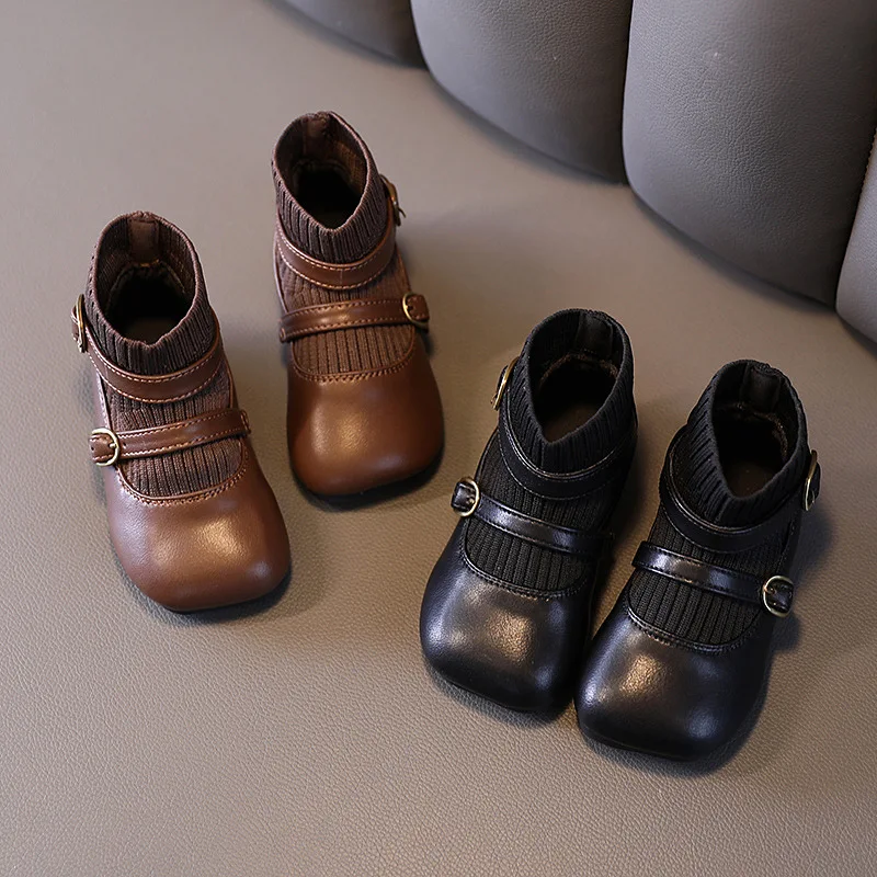 

Girls Winter Boots British Style Children Boots Velvet Girl Princess Shoes Baby Socks Boots