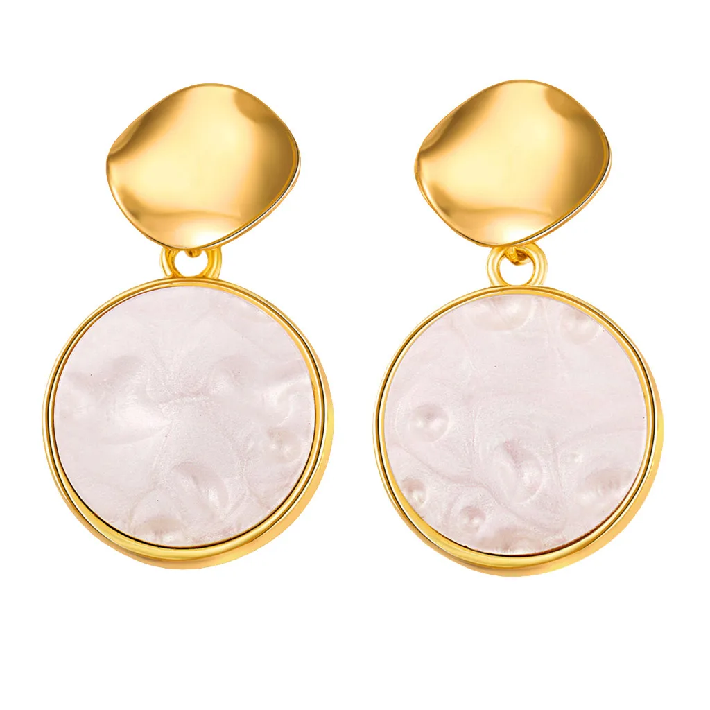 Women Dangle Drop Earrings Simple Metallic Gold Outer Ring Irregular Shape Love Acrylic Ladies Superb Pendientes | Украшения и
