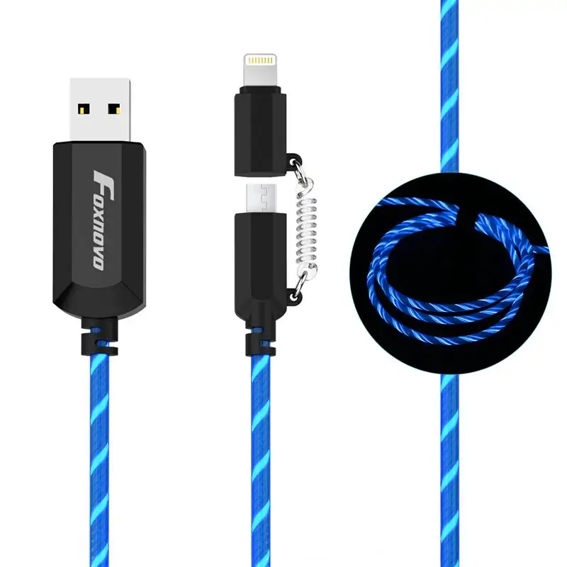 FOXNOVO 2 в 1 Течет EL светильник 8 pin ning и Micro USB кабель синхронизации данных зарядки