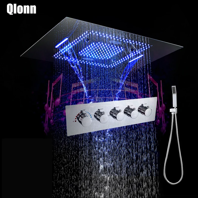 Светодиодный термостатический латунный смеситель для душа музыкальная насадка