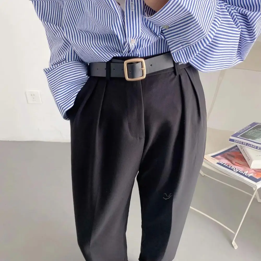 

Mujer Pantalon Femme Harem Trousers Women Fashion Simple With Belt Black Suits Pants Women Pantalones
